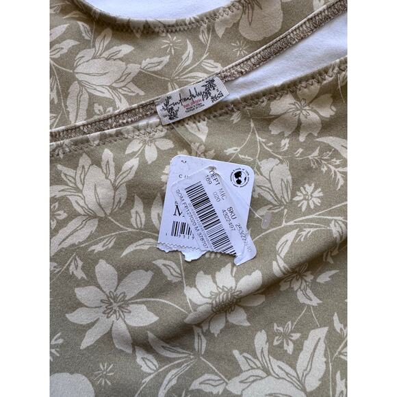 Free People Bohemian  One Shoulder Puff Sleeve Floral Bodysuit Beige Women’s S - Picture 6 of 6